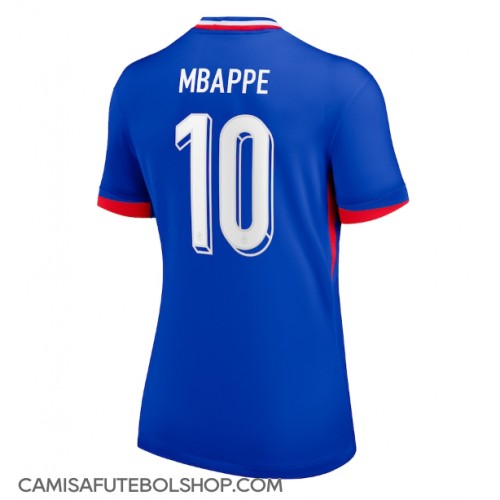 Camisa de time de futebol França Kylian Mbappe #10 Replicas 1º Equipamento Feminina Europeu 2024 Manga Curta